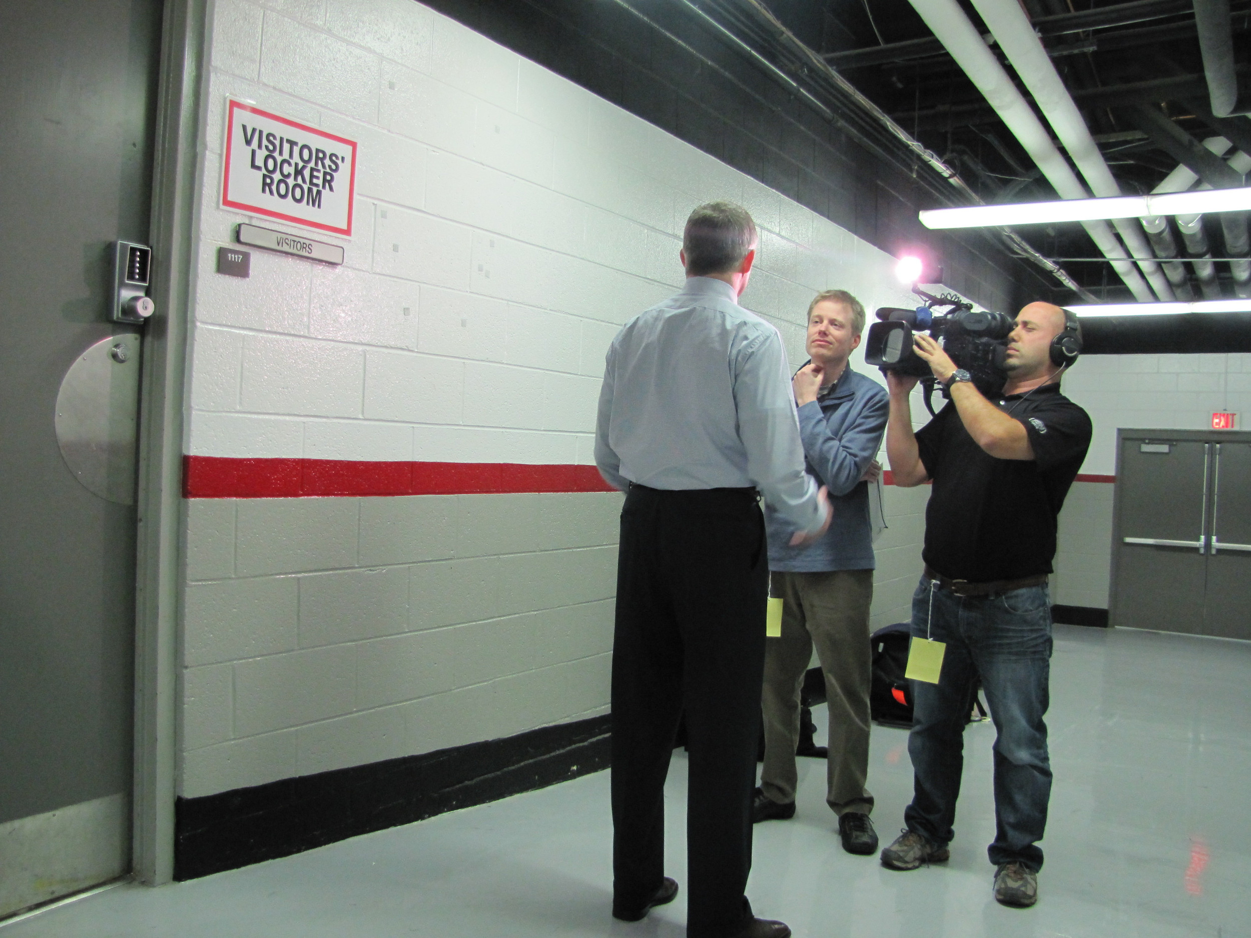 Coach Gregory give the Fox Sports South crew a few words of wisdom before the game.