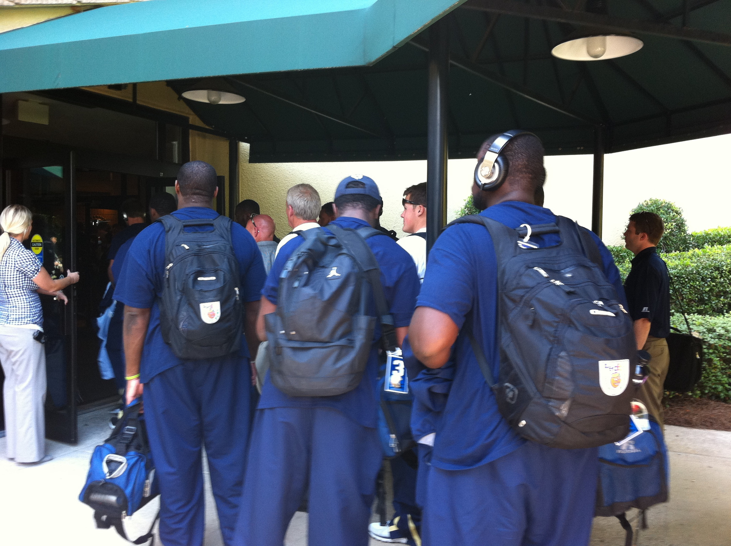 Team checking in at hotel