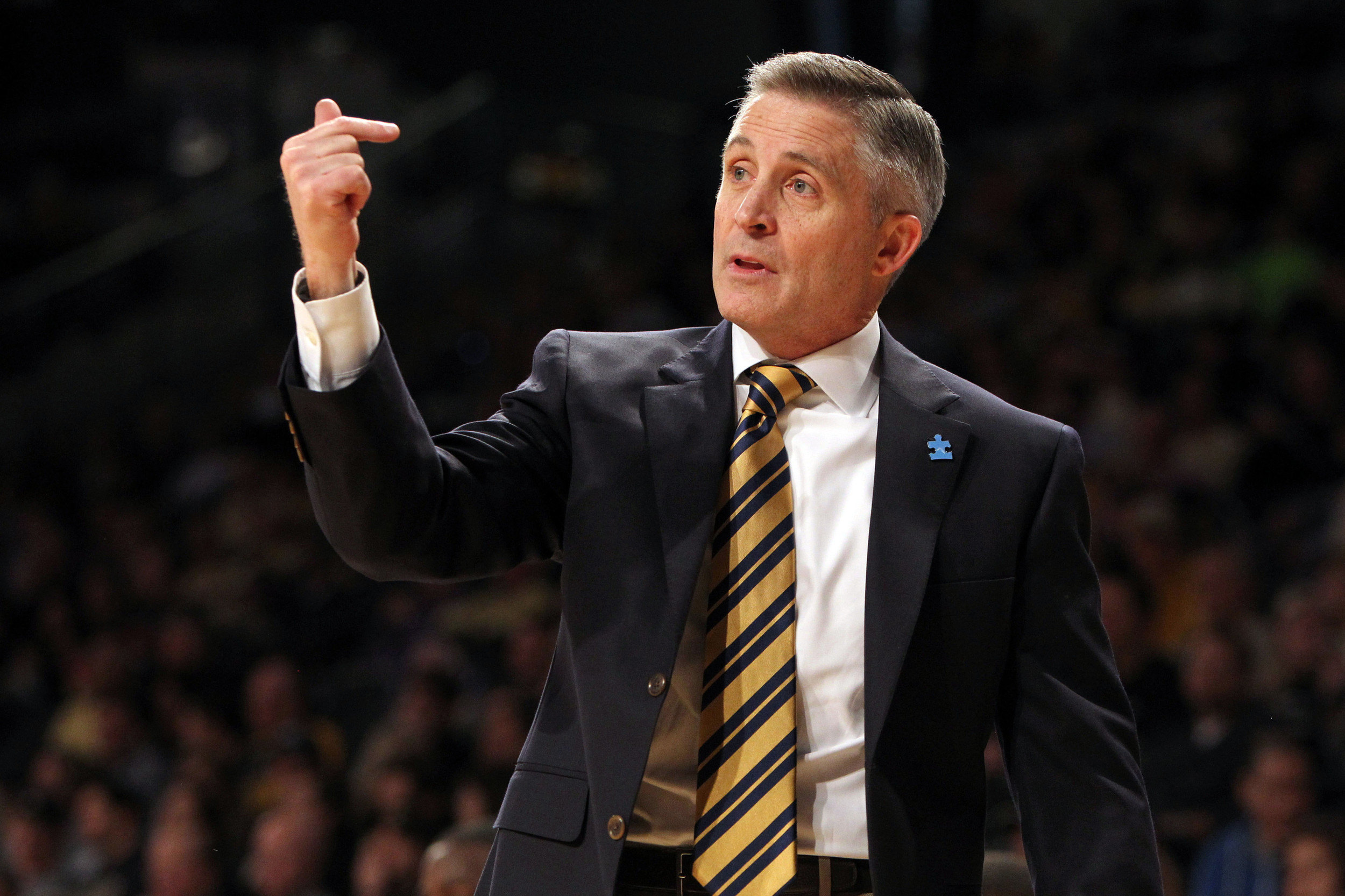 Feb 7, 2015; Atlanta, GA, USA; Georgia Tech Yellow Jackets head coach Brian Gregory coaches against the Wake Forest Demon Deacons in the first half at McCamish Pavilion. Mandatory Credit: Brett Davis-USA TODAY Sports