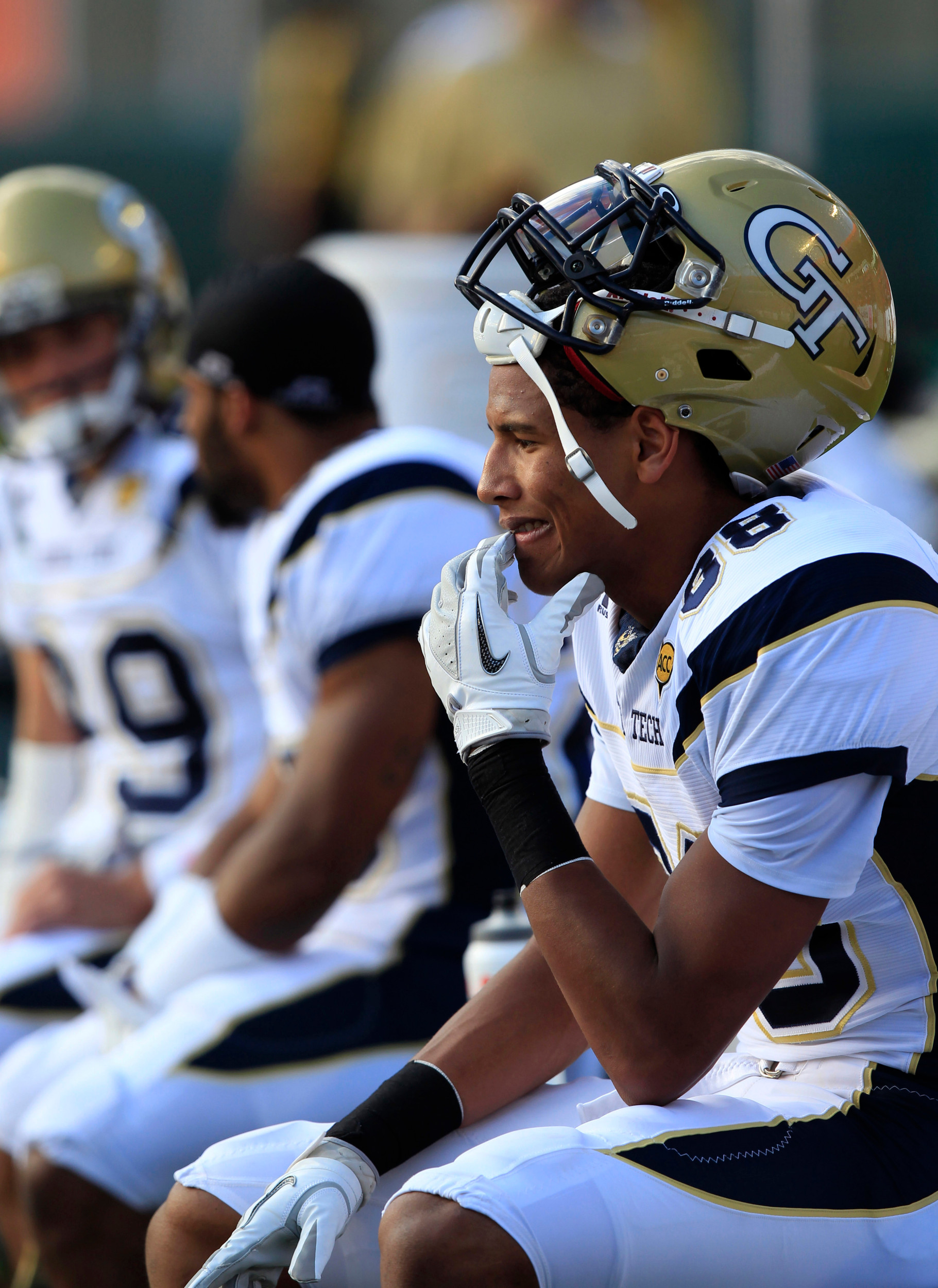 Georgia Tech wide receiver Darren Waller watches from the bench during first half against Miami. (AP Photo/Wilfredo Lee)