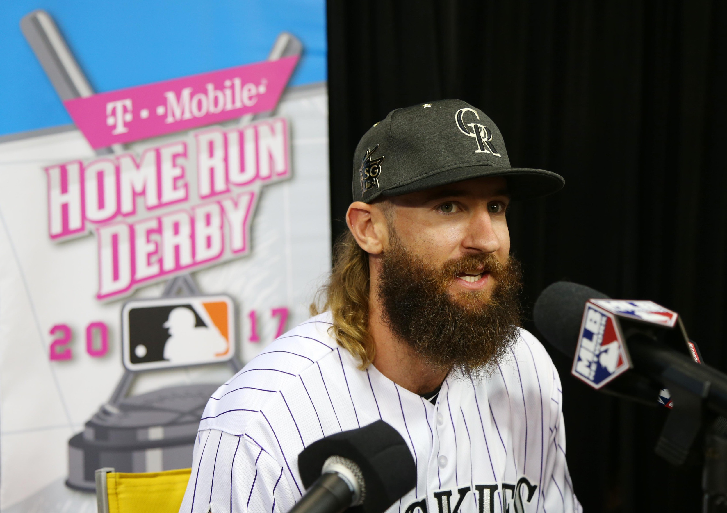 Jul 10, 2017; Miami, FL, USA; National League outfielder Charlie Blackmon (19) of the Colorado Rockies during a media availability one day before the 2017 MLB All Star Game at Marlins Park. Mandatory Credit: Jerry Lai-USA TODAY Sports