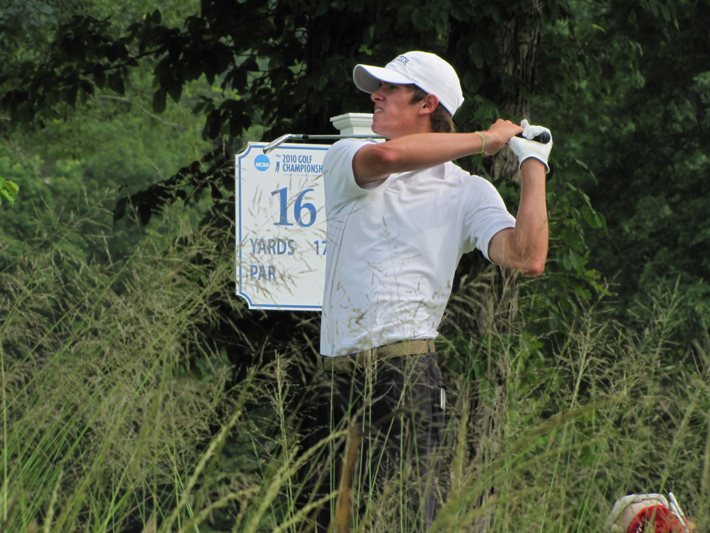 James White hits his tee shot at No. 16 during Round 1 of the 2010 NCAA Golf Championship, June 1, 2010.