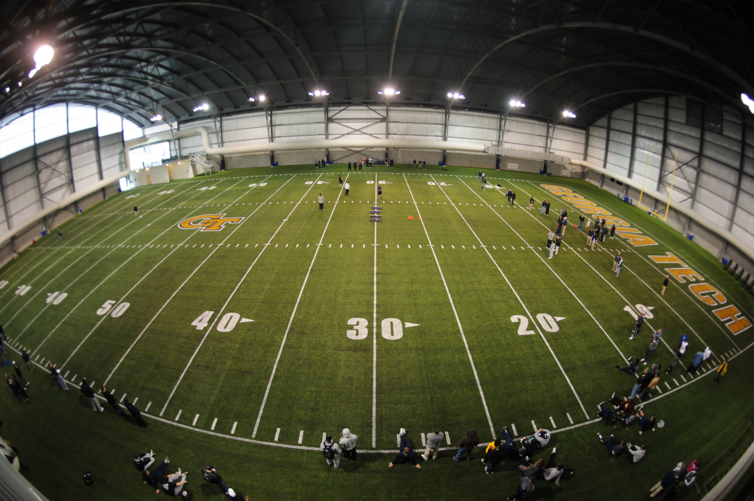The scene at Pro Day during the defensive lineman drills.