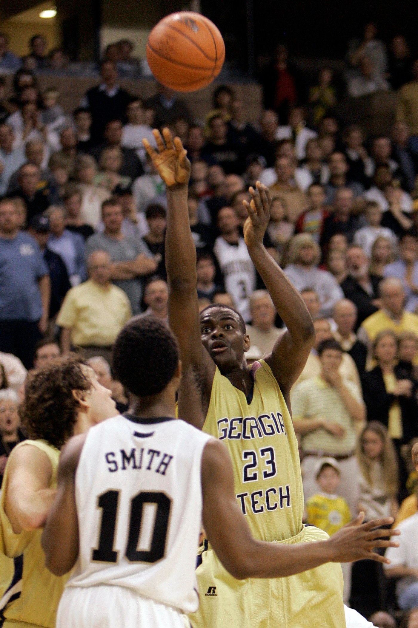 Georgia Tech's Anthony Morrow (23) shoots over Wake Forest's Ishmael Smith (10) during the second half of Georgia Tech's 89-83 win in a basketball game in Winston-Salem, N.C., Wednesday, Feb. 6, 2008. Morrow scored 23 points.