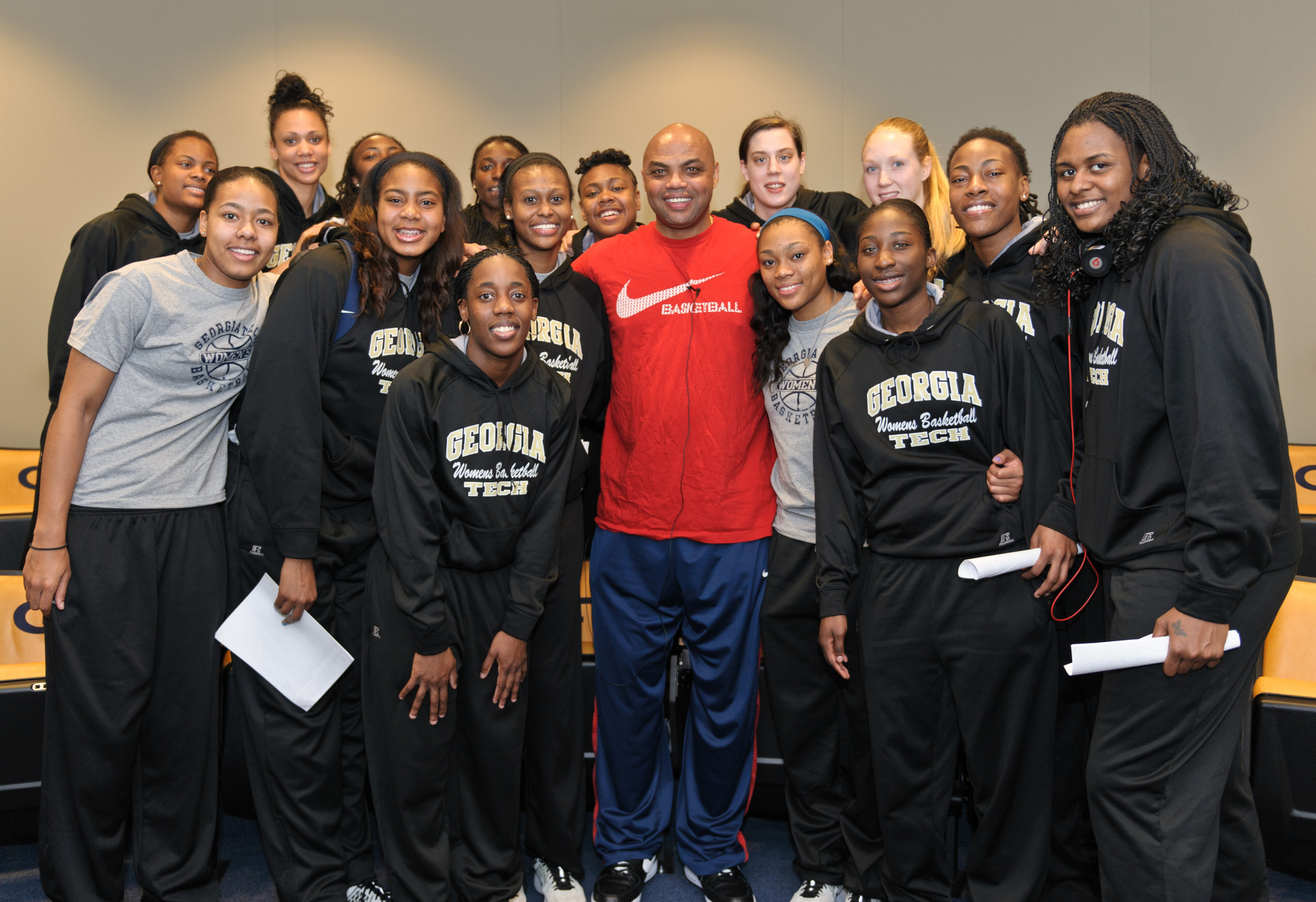NBA Hall of Famer Charles Barkley and the Georgia Tech Women's Basketball team.