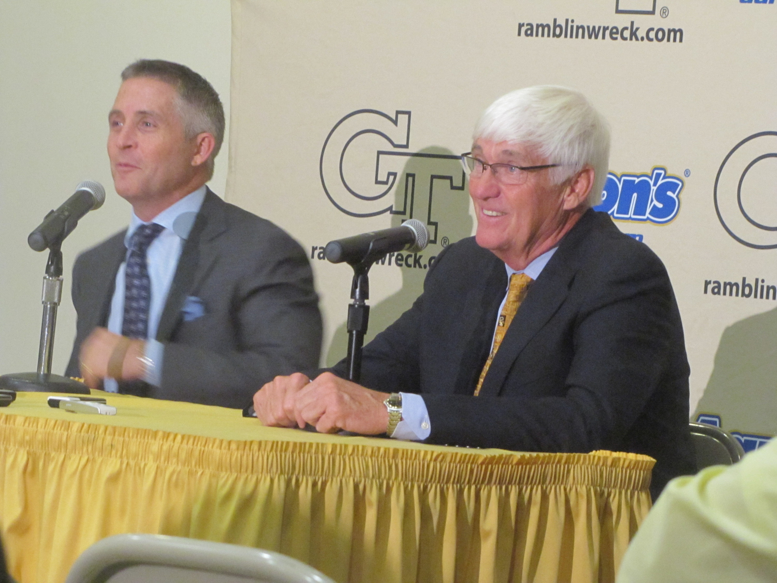 Brian Gregory and Bobby Cremins meet the media on Aug. 22.