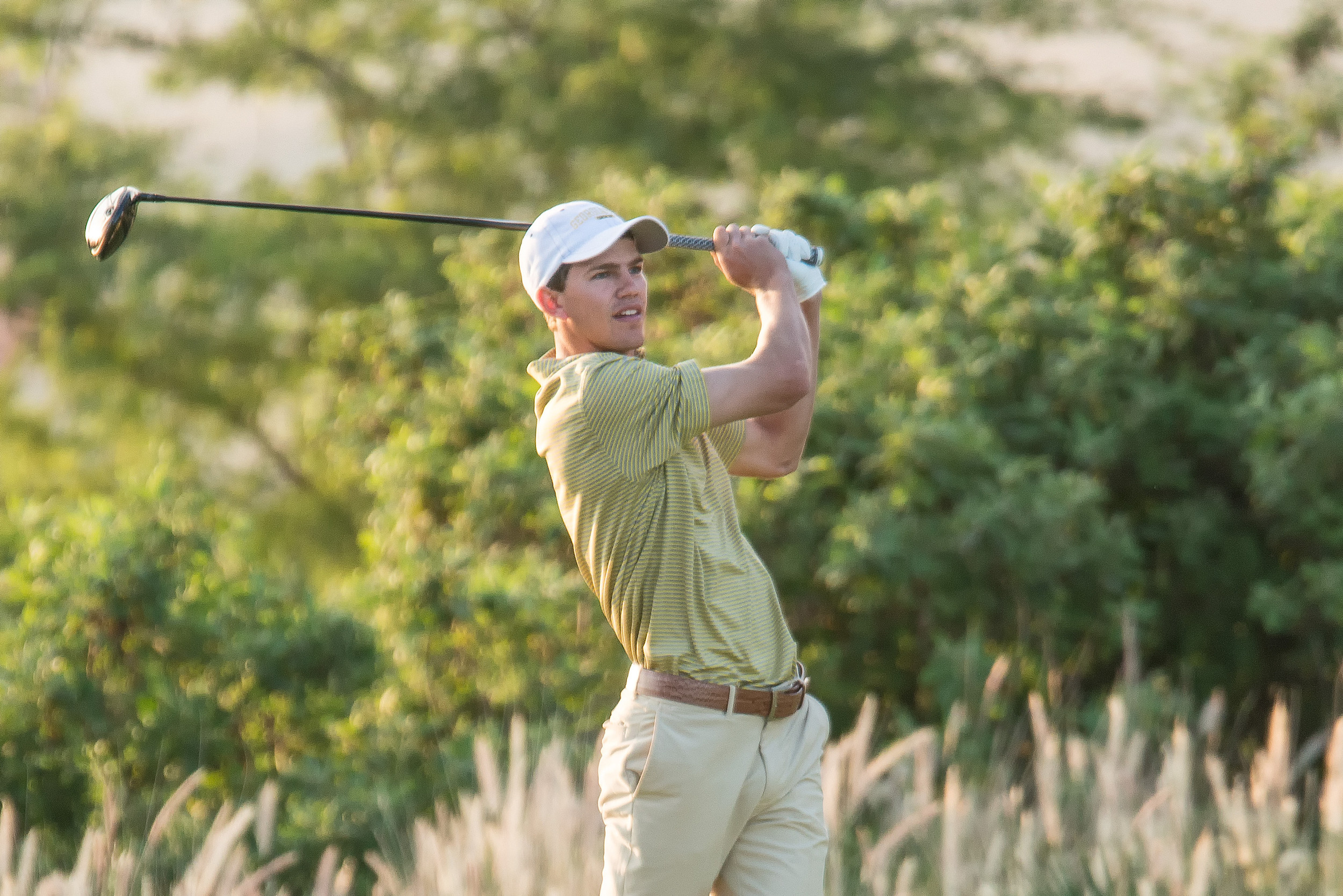 WAIKOLOA, HI - February 4, 2016: Michael Hines of the Georgia Tech Yellow Jackets Men's Golf Team competing at the Amer Ari Intercollegiate Invitational at the Kings Course at the Waikoloa Golf Club.