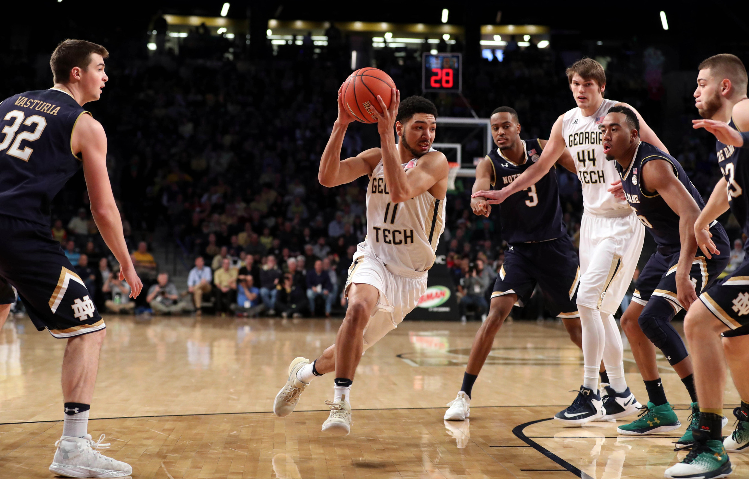 Yellow Jackets guard Josh Heath (11) drives in the first first half. Jason Getz-USA TODAY Sports