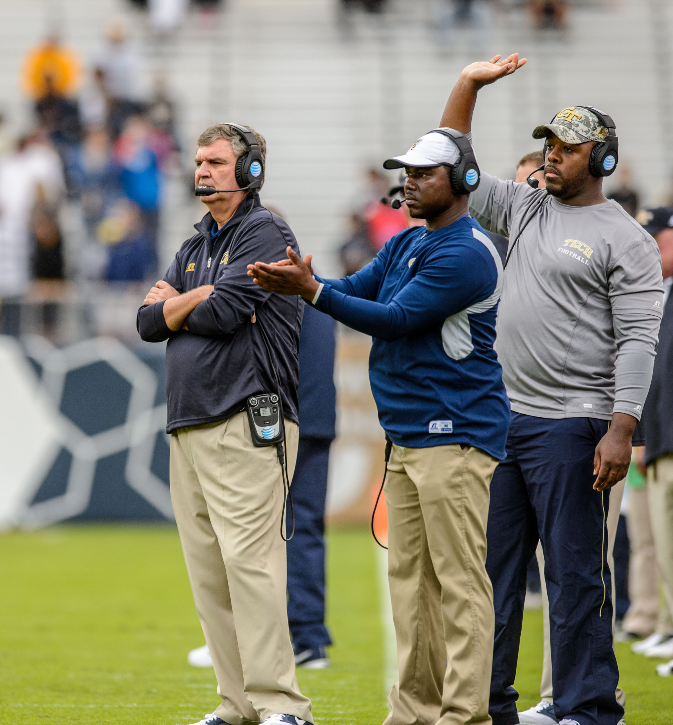 Head Coach Paul Johnson, A-Backs Coach Lamar Owens, Graduate Assistant Steven Sylvester