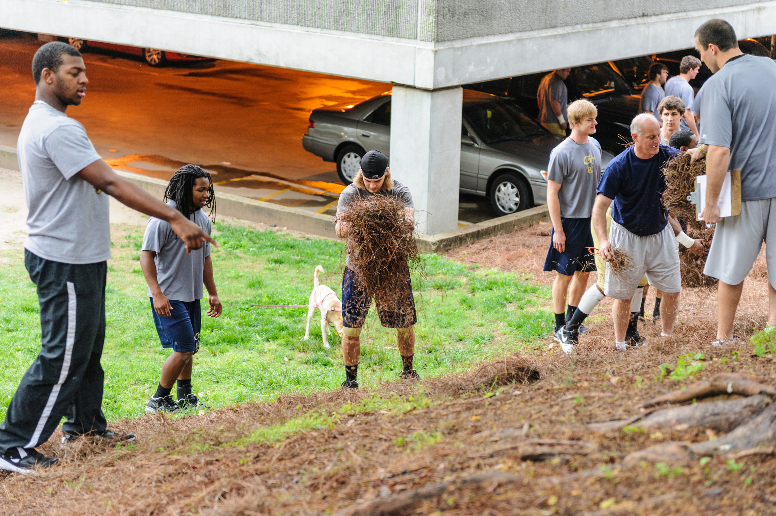 GT Football takes part in Tech Beautification Day.