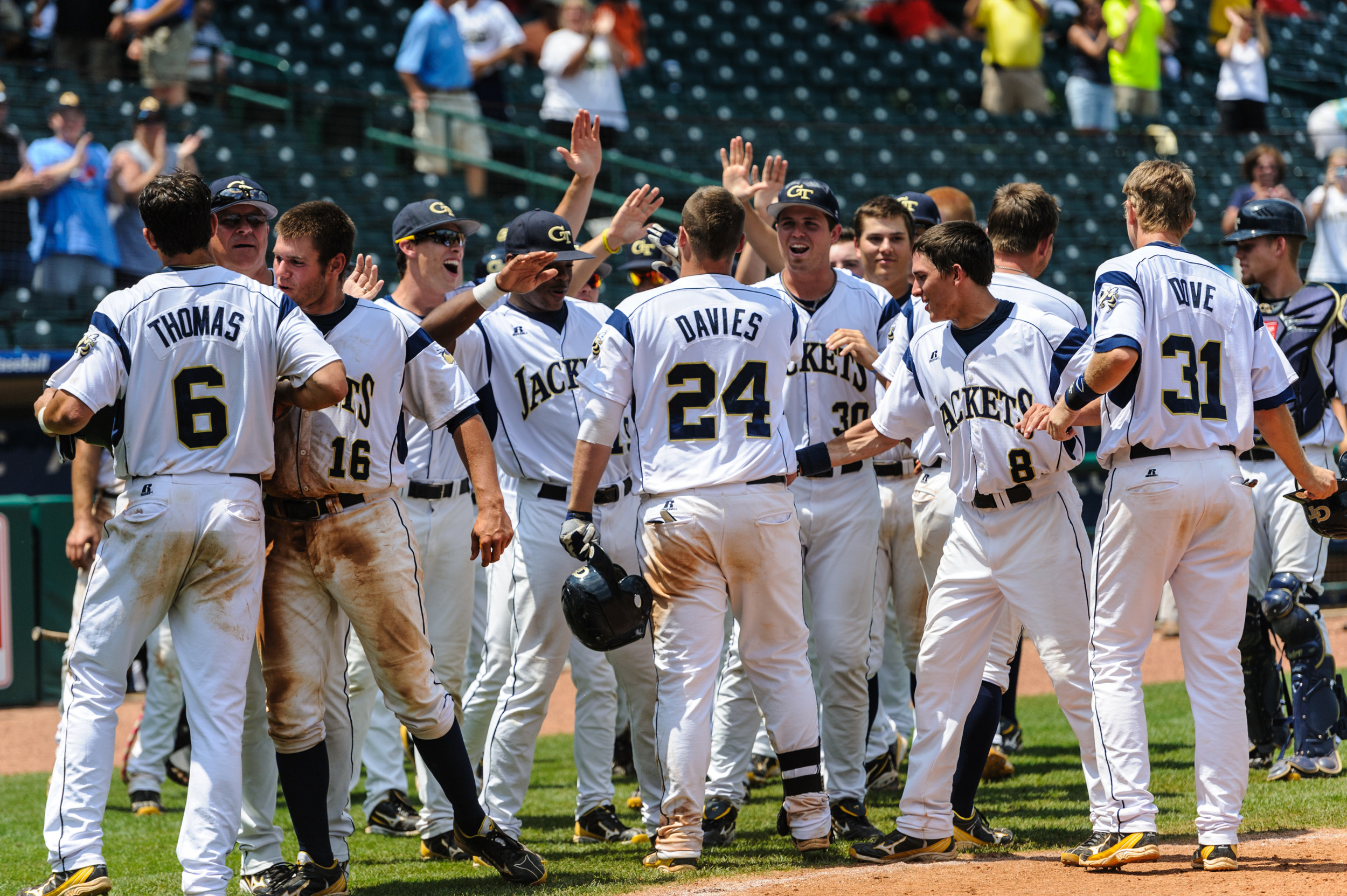 The team celebrates the victory over UVA.