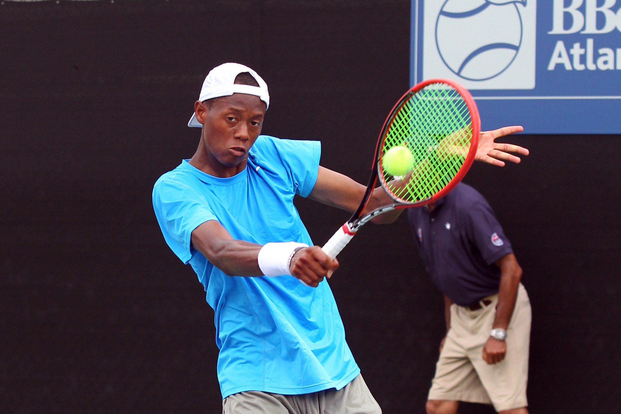 Christopher Eubanks plays his opening-round singles match against Redak Stepanek in the BB&T Atlanta Open