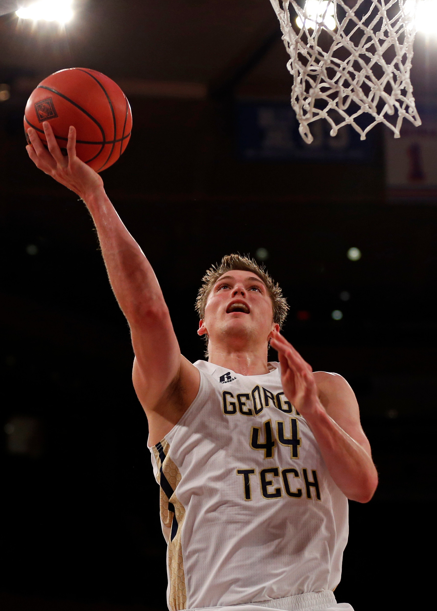 Center Ben Lammers drives to the basket against the Cal State Bakersfield Roadrunners during the first half in the semifinals of the 2017 NIT Tournament at Madison Square Garden. Credit: Adam Hunger-USA TODAY Sports