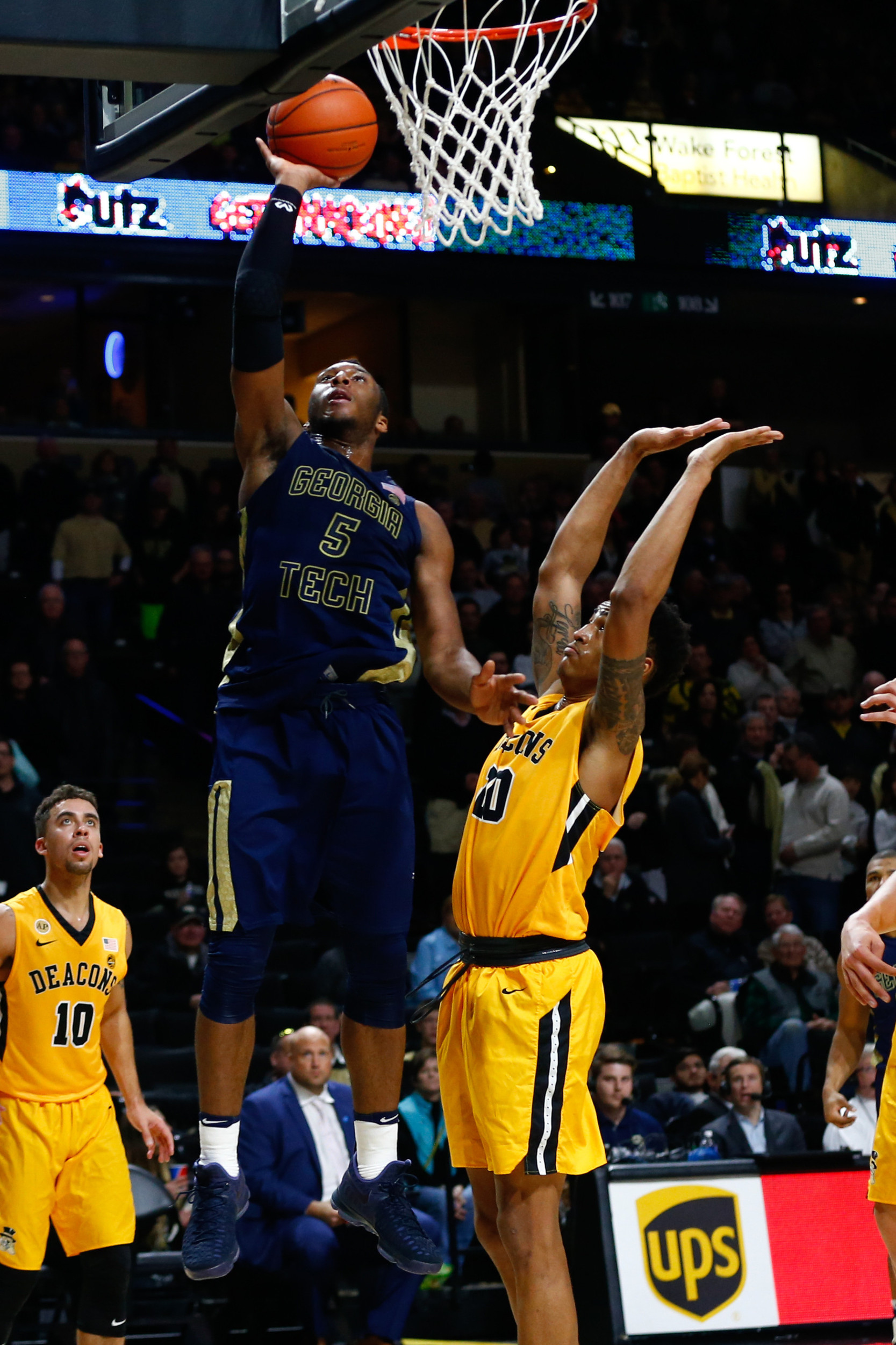 Georgia Tech Yellow Jackets guard Josh Okogie (5) goes up for a shot against Wake Forest Demon Deacons forward in the second half at Lawrence Joel Veterans Memorial Coliseum. Wake defeated Georgia Tech 81-69. Jeremy Brevard-USA TODAY Sports