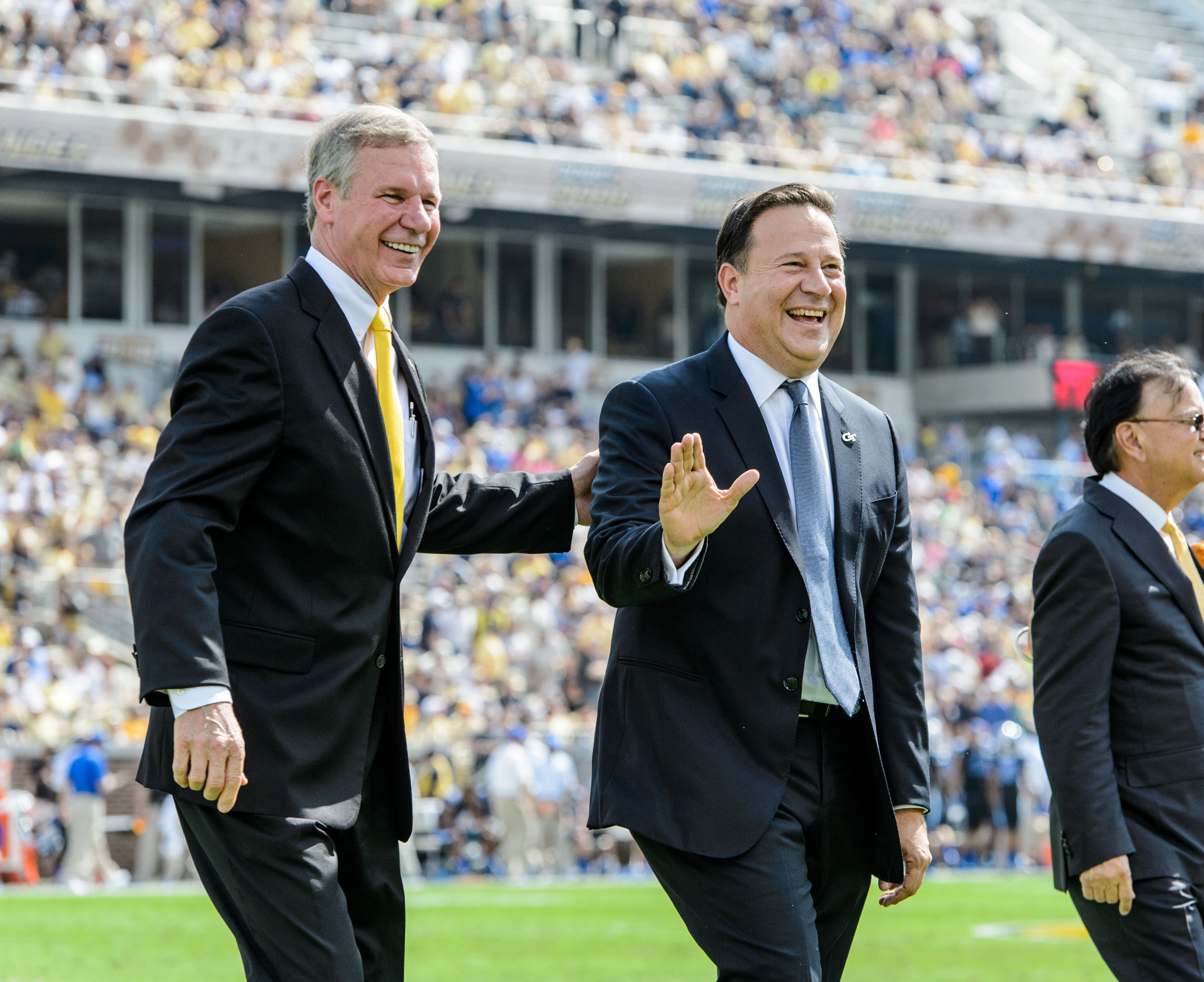 Georgia Tech President G. P. Bud Peterson is accompanied by The President of Panama, Juan Carlos Varela, Georgia Tech Class of 1985