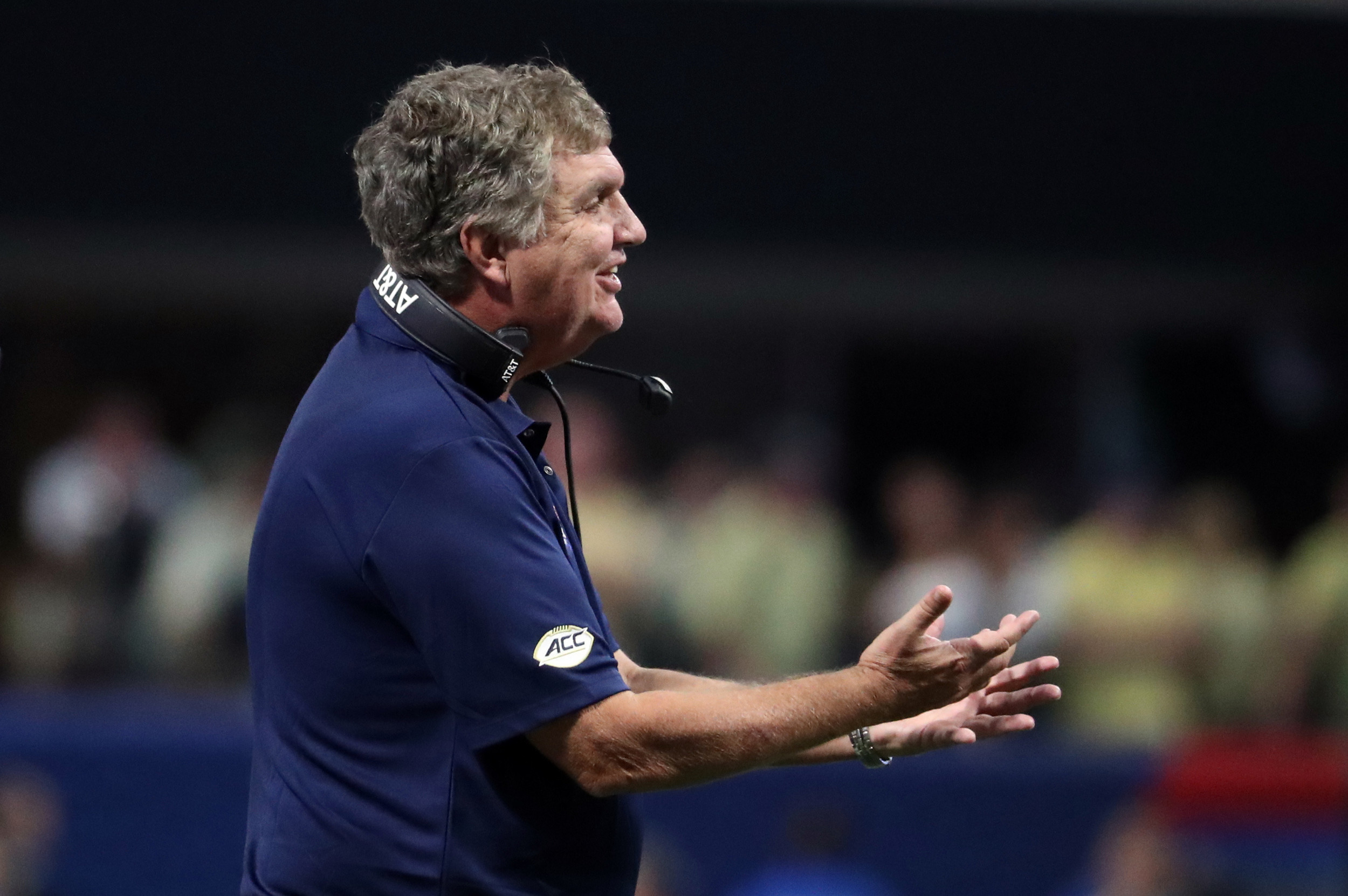 Sep 4, 2017; Atlanta, GA, USA; Georgia Tech Yellow Jackets head coach Paul Johnson reacts on the sidelines against the Tennessee Volunteers at Mercedes-Benz Stadium. Mandatory Credit: Jason Getz-USA TODAY Sports