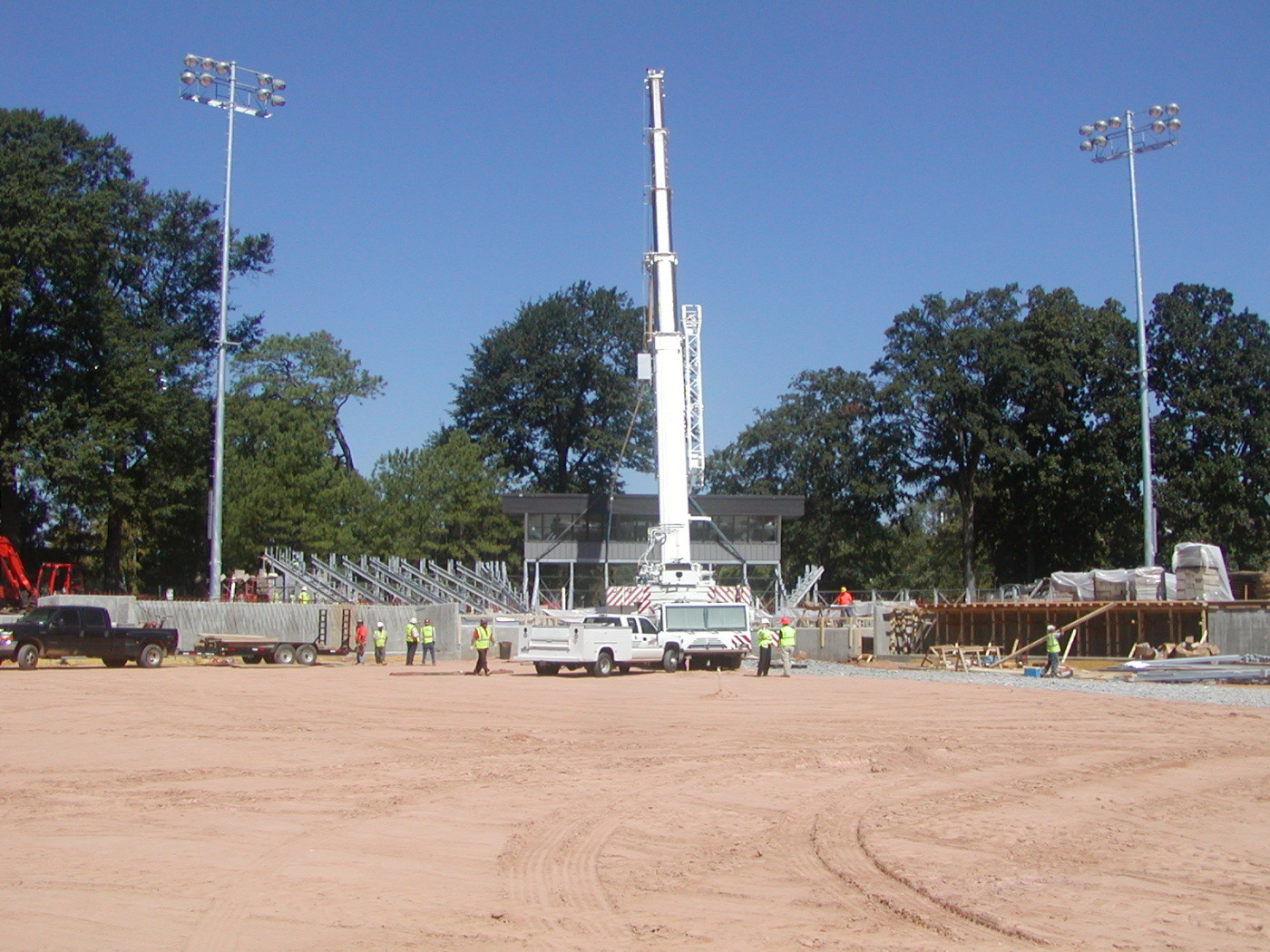Sept. 5, 2008 - Press Box is moved into place. Field level view.