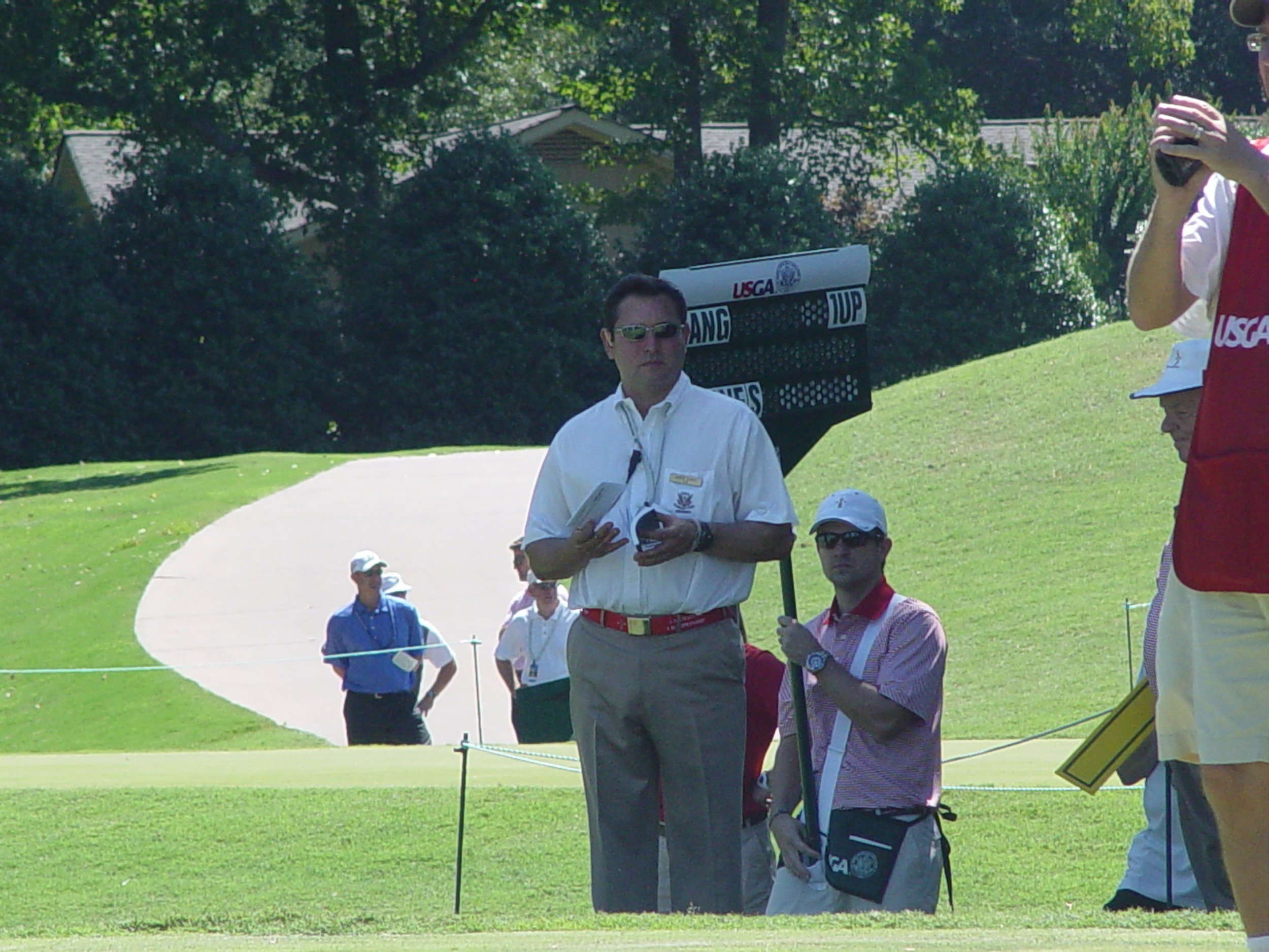 Former Tech golfer Chris Cupit (who finished up college at Virginia) was the referee for Seth Reeves' match in the opening round of match play at the U.S. Amateur, Highlands Course, Atlanta Athletic Club, August 14, 2014
