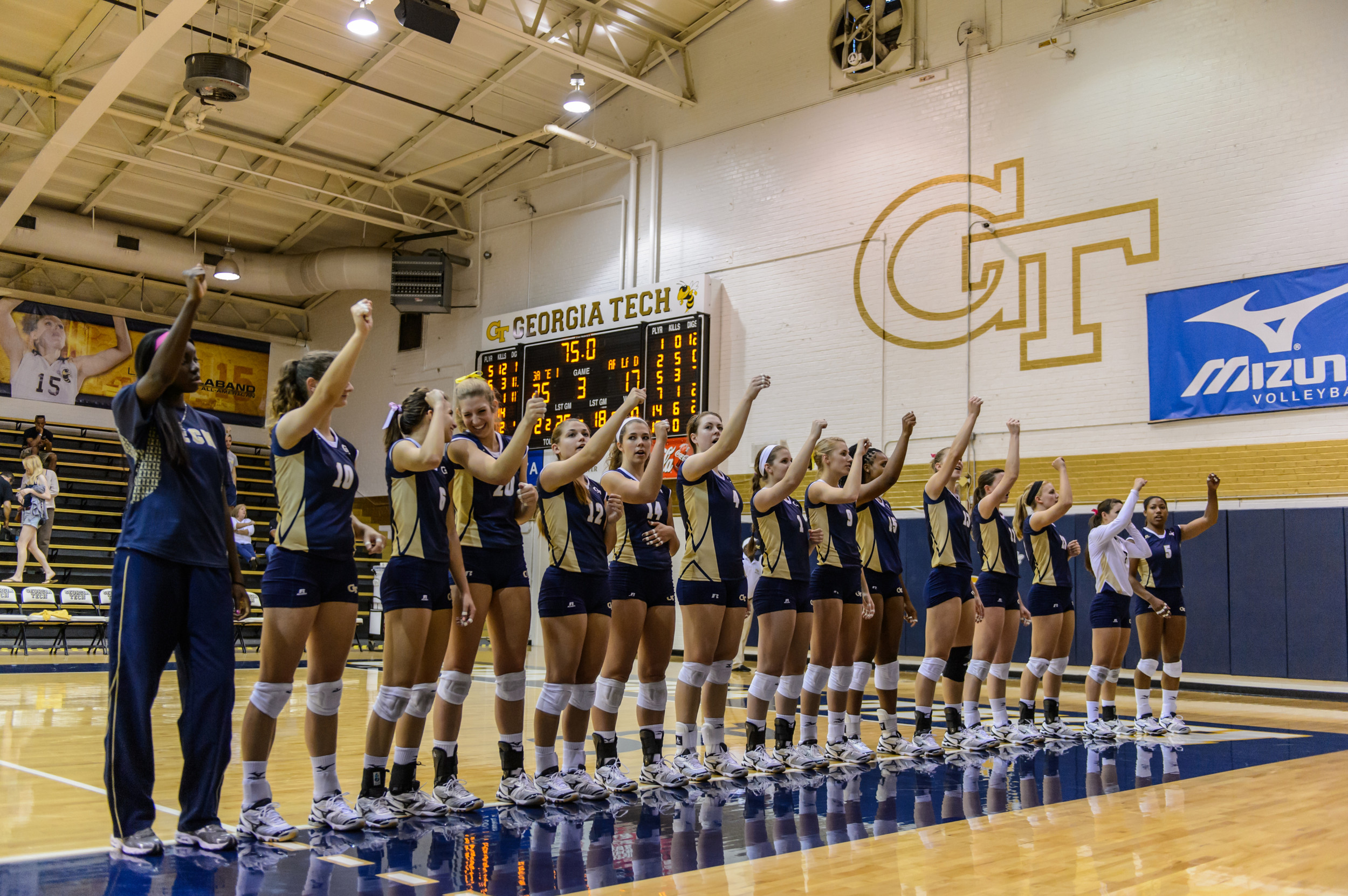 The Jackets sing the fight song after the victory