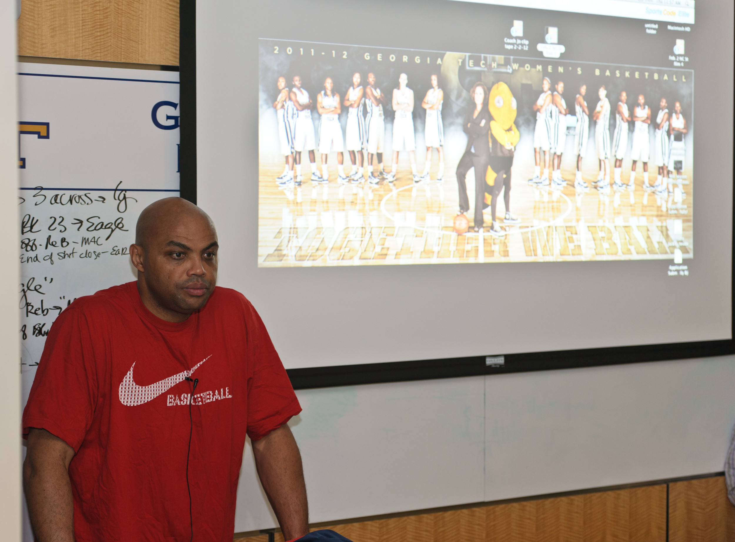 NBA Hall of Famer Charles Barkley speaks with Georgia Tech Women's Basketball prior to the NC State game.
