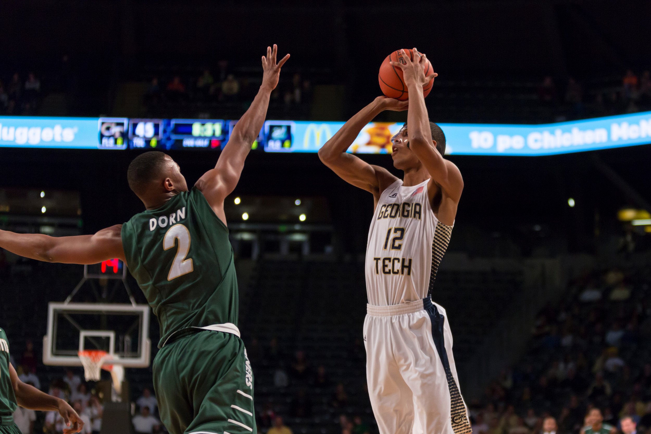 Quinton Stephens fires vs. Charlotte at McCamish Pavilion on December 30, 2014