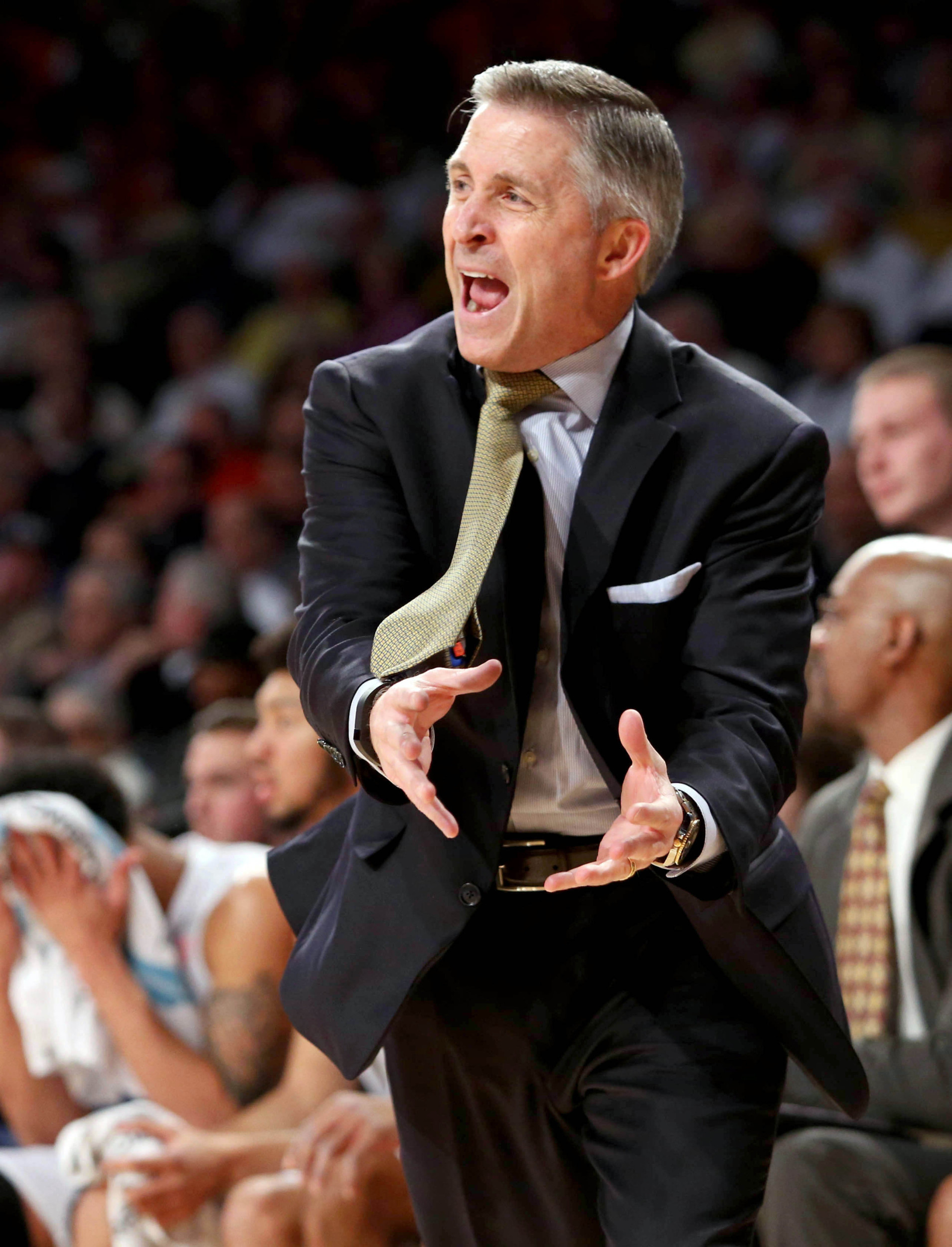 Georgia Tech Yellow Jackets head coach Brian Gregory reacts to a play in the first half of their game against the Syracuse Orange at McCamish Pavilion. Jason Getz-USA TODAY Sports