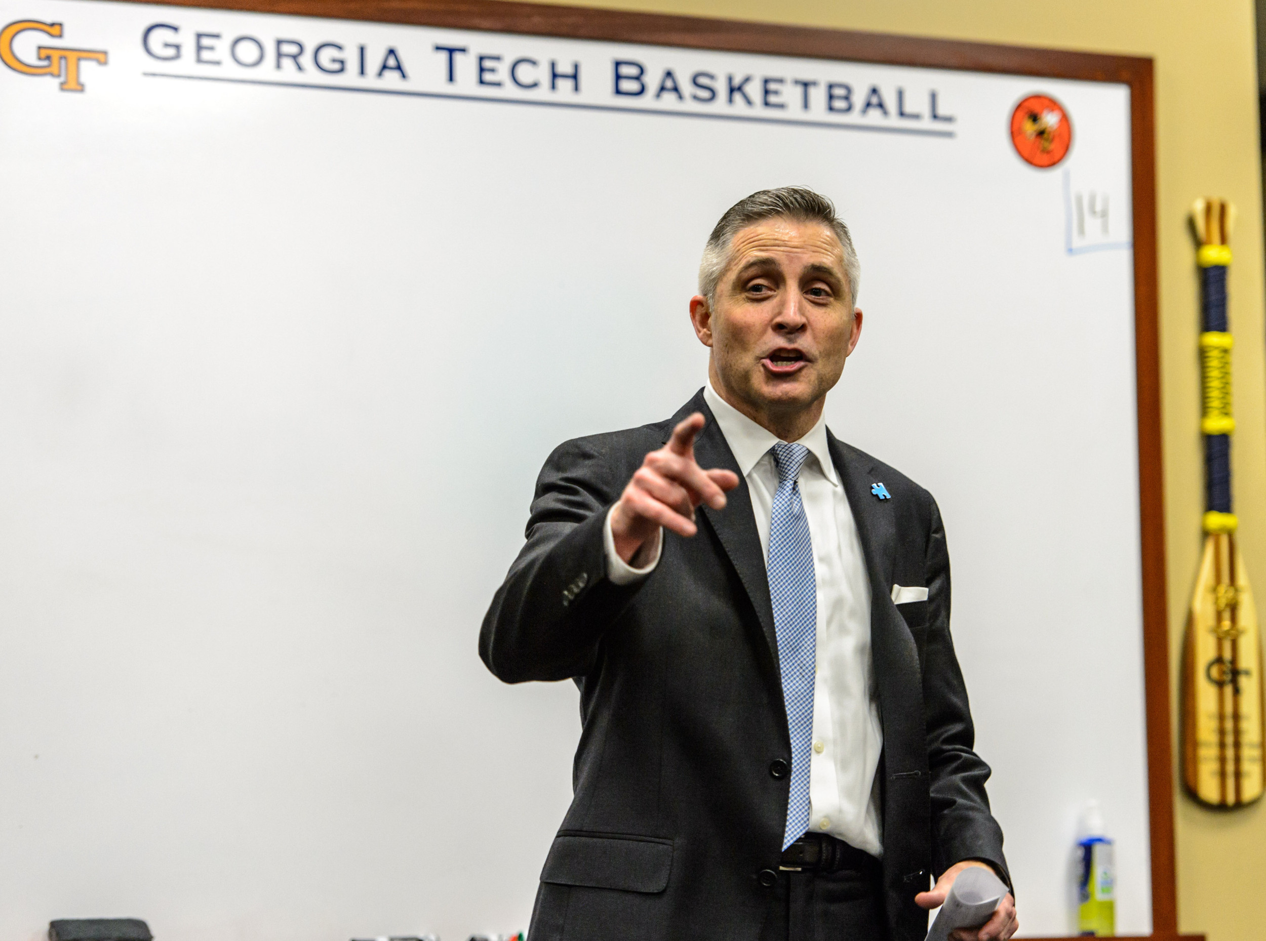 Coach Gregory talks to the team after the win