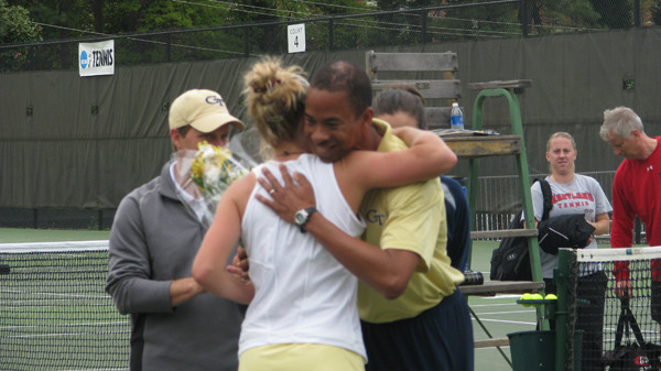 Georgia Tech women's tennis honored lone senior Christy Striplin prior to match on Senior Day