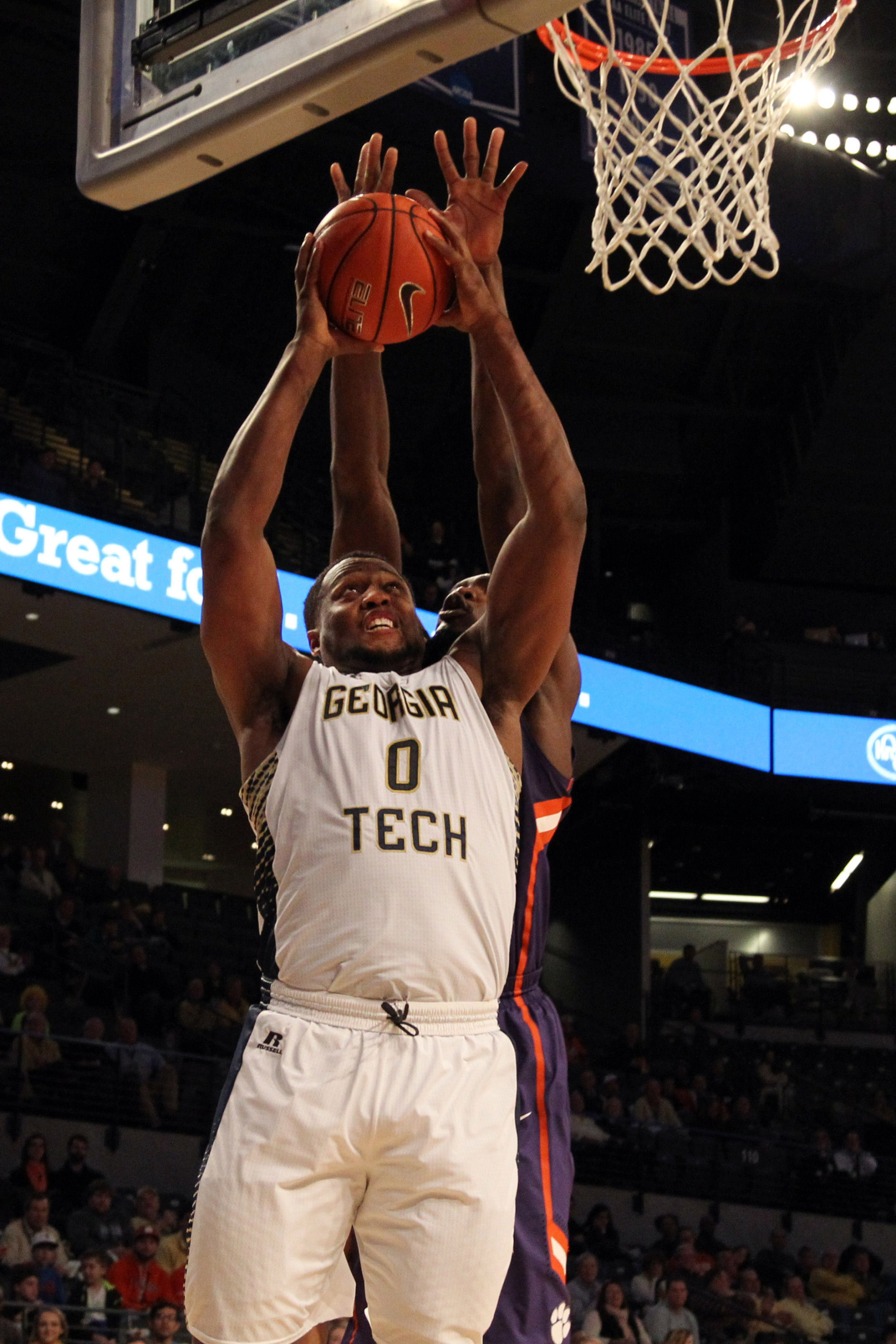 Georgia Tech Yellow Jackets forward Charles Mitchell (0) shoots the ball against the Clemson Tigers in the second half at McCamish Pavilion. Georgia Tech defeated Clemson 63-52. Mandatory Credit: Brett Davis-USA TODAY Sports